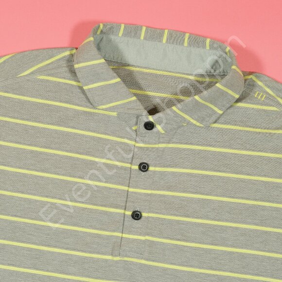 Lululemon Rival Polo Shirt Mens XL Gray Striped Short Sleeve Vitasea Fabric - Picture 1 of 5
